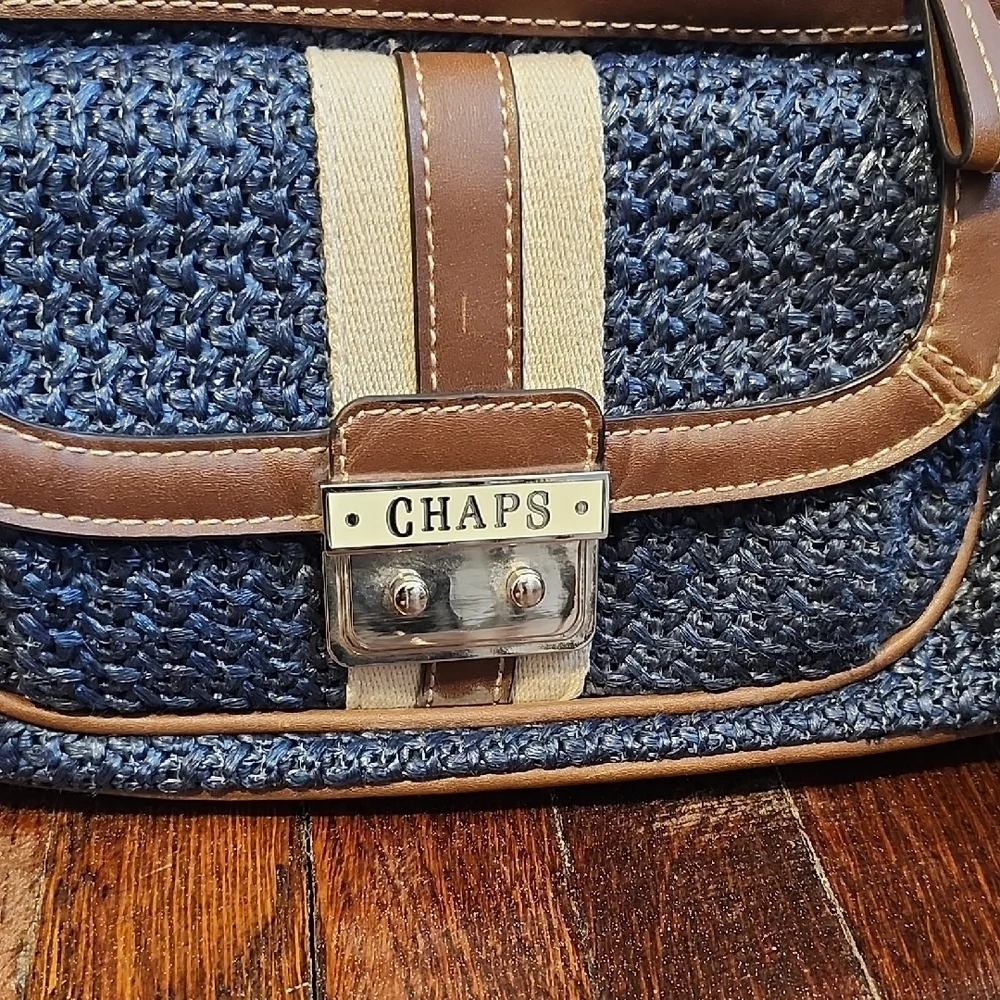 Chaps Navy Blue Woven Preppy Nautral Hippie Beach Shoulder Bag Classic Storage